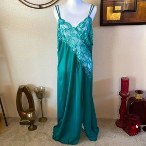 NWT Sexy Turquoise Silver Side Slit Long Maxi Nightgown Slip Dress Lingerie Plus